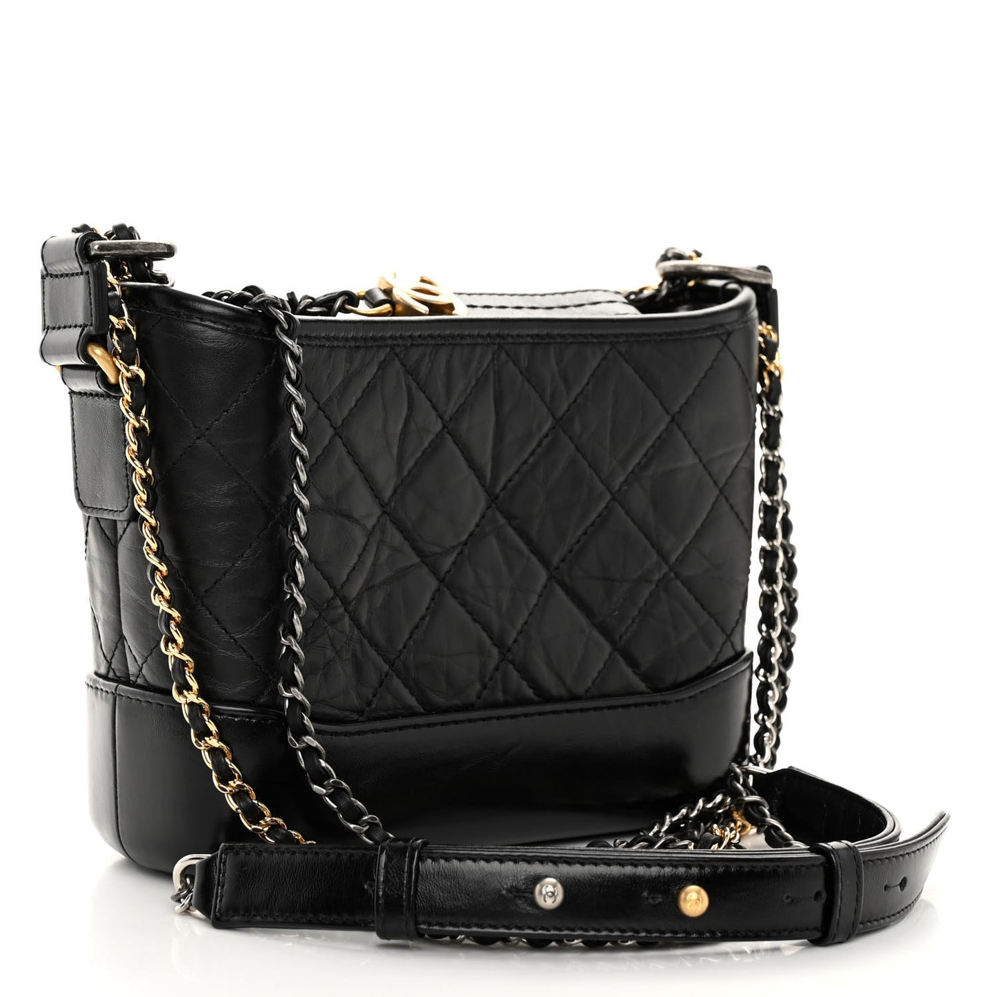 Aged Calfskin Quilted Small Gabrielle Hobo Black