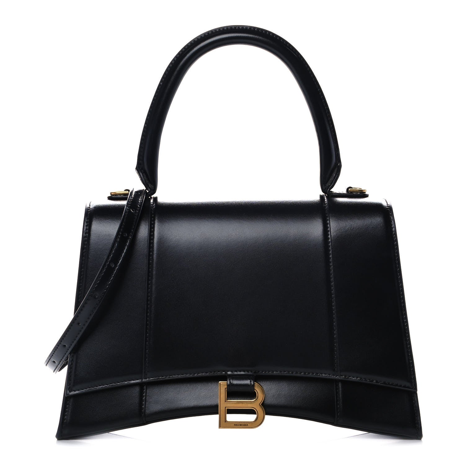 Balenciaga Shiny Box Calfskin Medium Hourglass Top Handle Bag Black 1 of 12