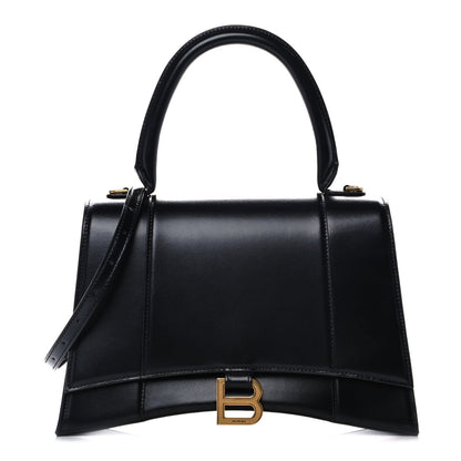 Balenciaga Shiny Box Calfskin Medium Hourglass Top Handle Bag Black 1 of 12