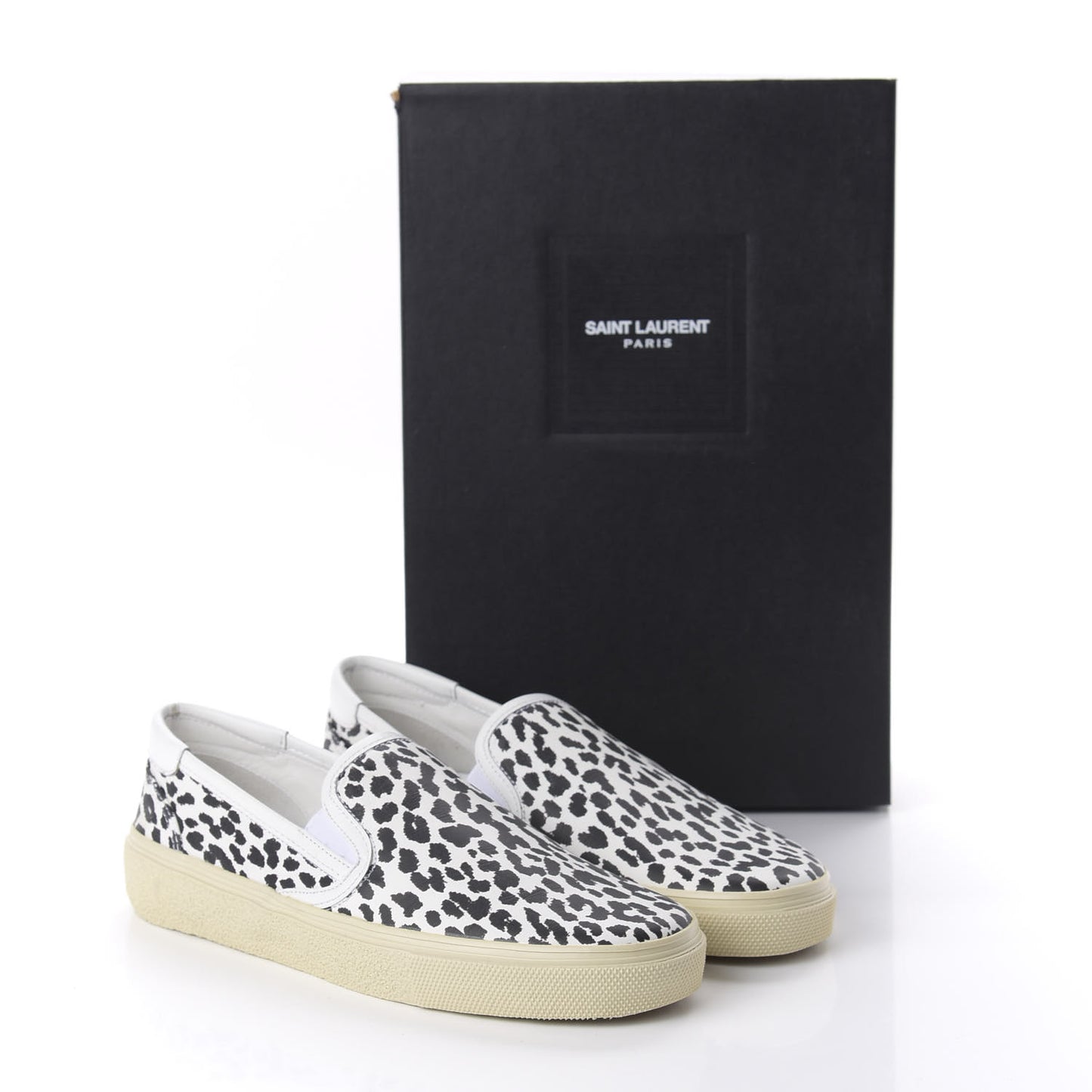 Soft Calfskin Babycat Leopard Womens Skate Slip On Sneakers 39 Black White