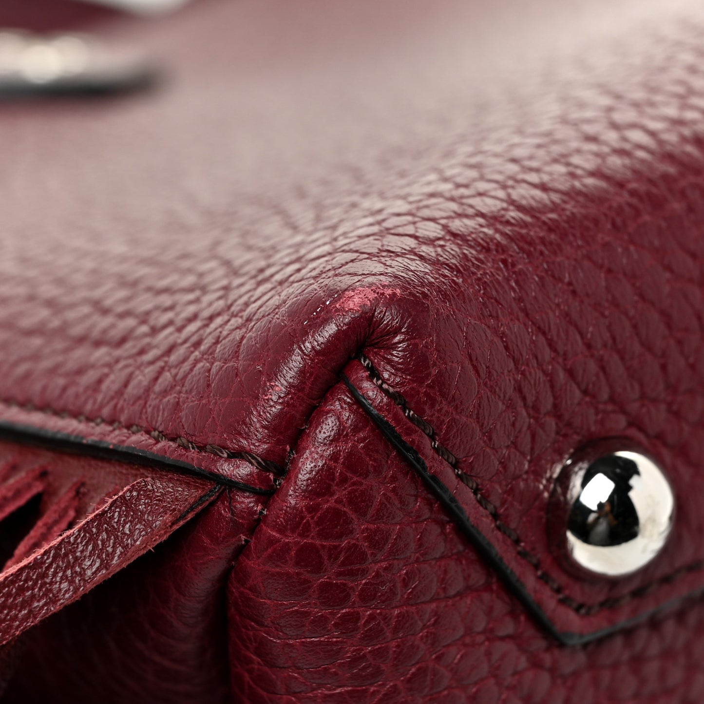 Grainy Calfskin Studded Fringe Baby Banner Tote Damson Magenta