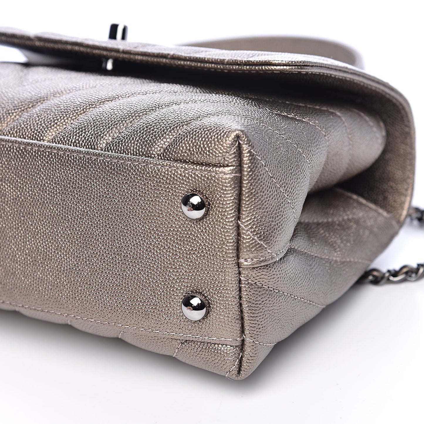Metallic Caviar Chevron Quilted Mini Coco Handle Flap Light Gold