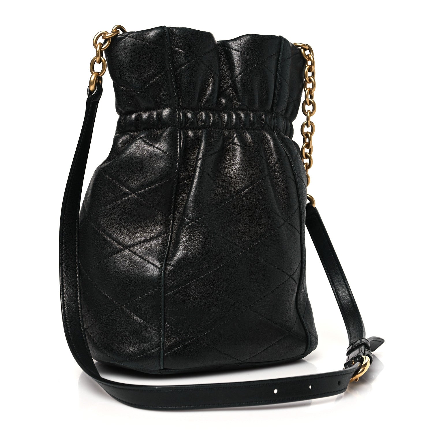 Saint Laurent Lambskin Quilted Le Maillon Bucket Bag Black 3 of 13