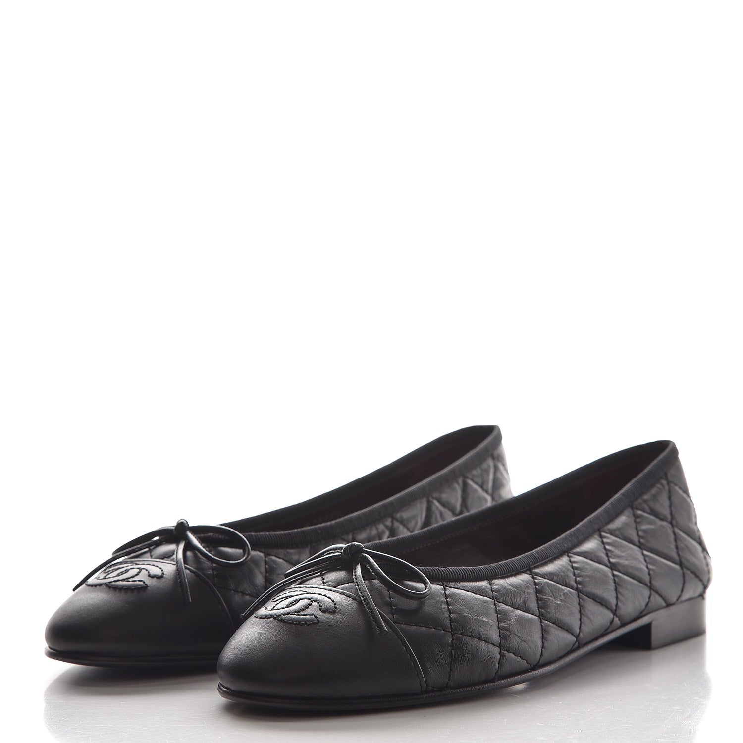 Chanel Aged Calfskin Quilted Cap Toe Ballerina Flats 37.5 Black 3 of 9