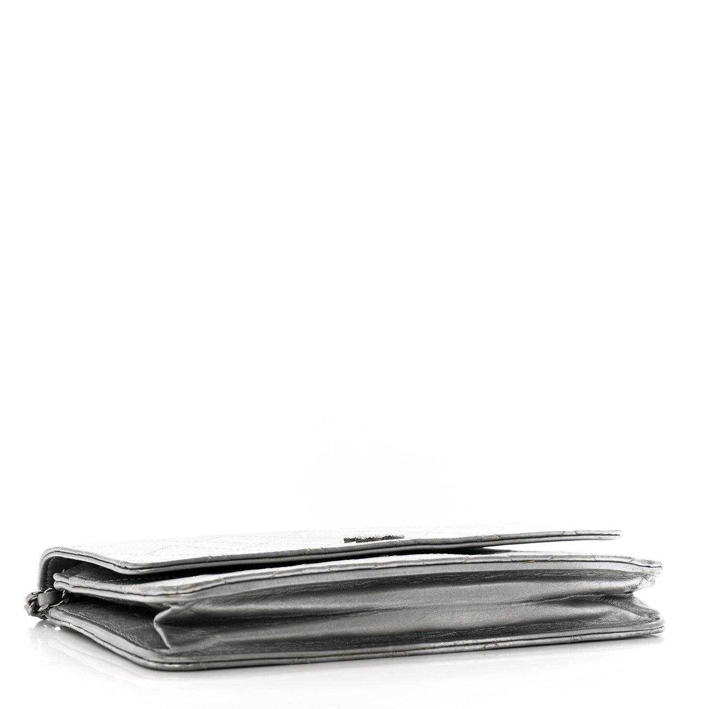 Metallic Aged Calfskin Quilted Wallet on Chain WOC Silver