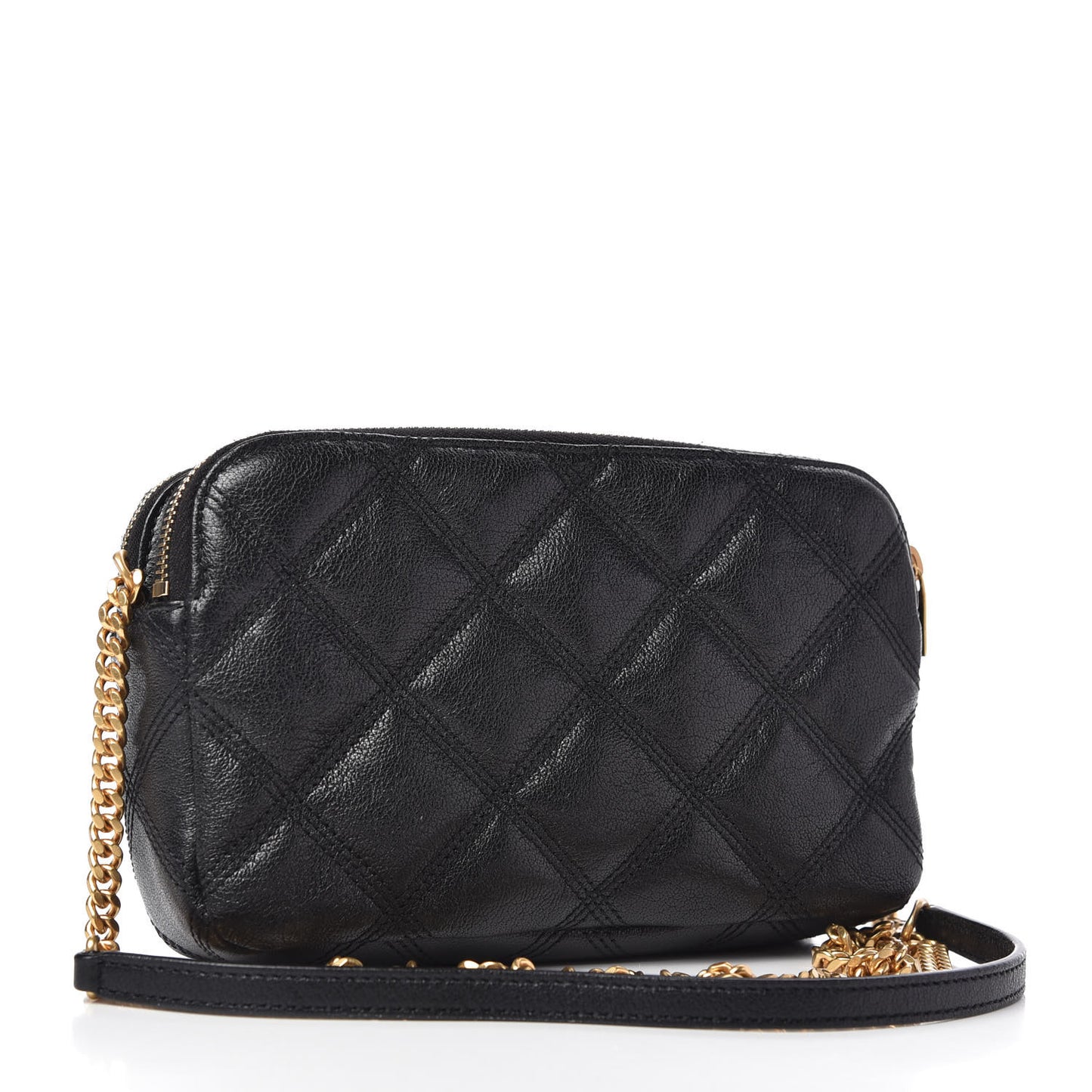 Grained Lambskin Quilted Mini Becky Double Zip Bag Black