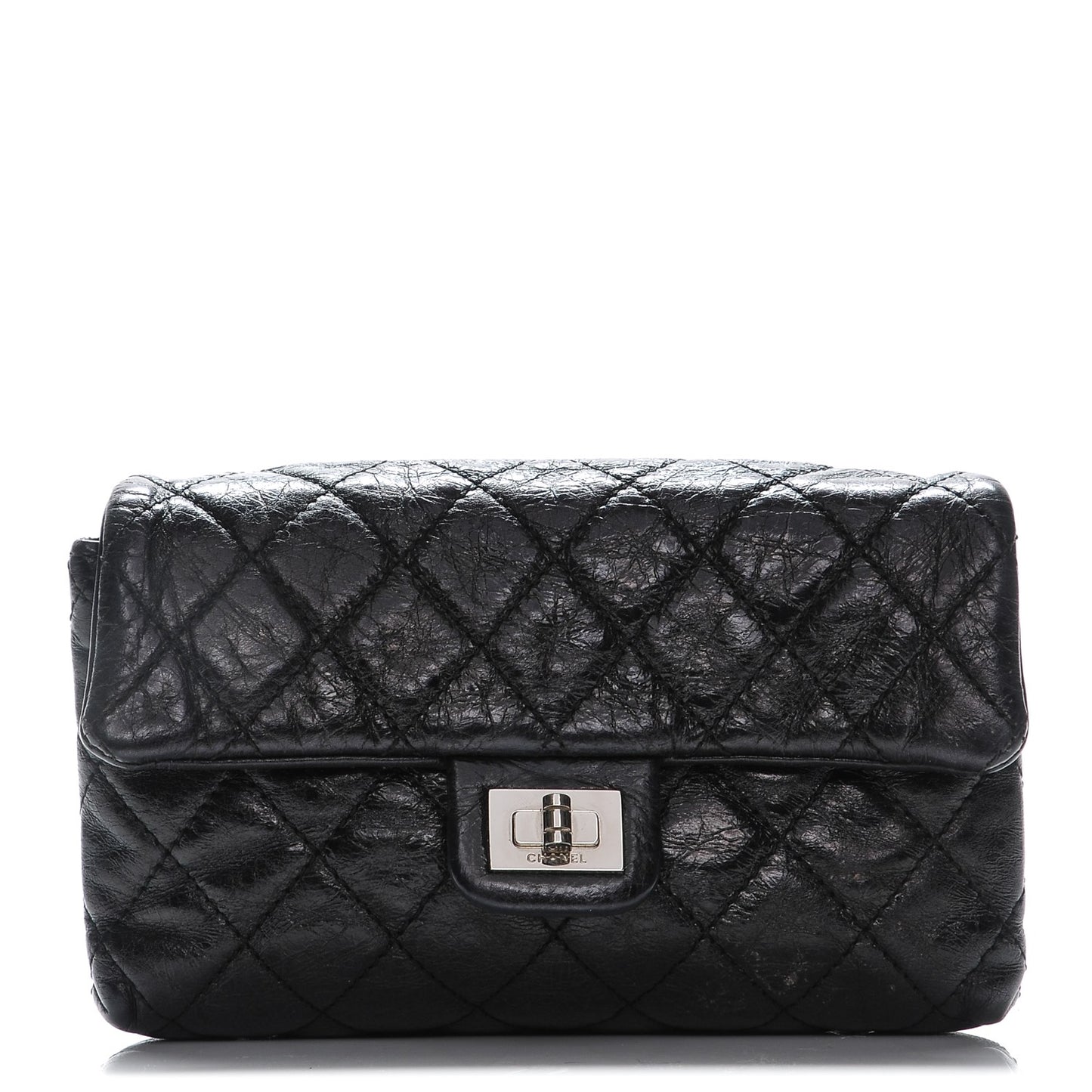 Glazed Calfskin Quilted 2.55 Reissue Flap Belt Bag Clutch Black
