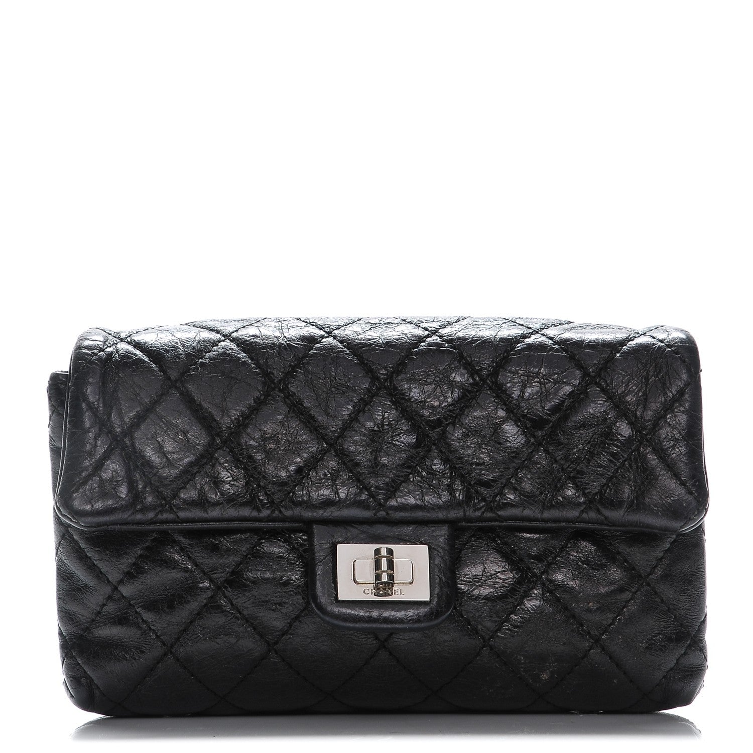 Chanel Glazed Calfskin Quilted 2.55 Reissue Flap Belt Bag Clutch Black 1 of 13