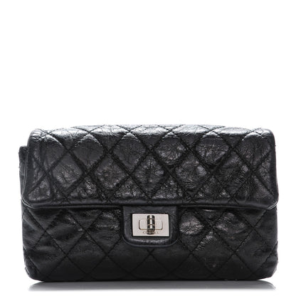 Chanel Glazed Calfskin Quilted 2.55 Reissue Flap Belt Bag Clutch Black 1 of 13