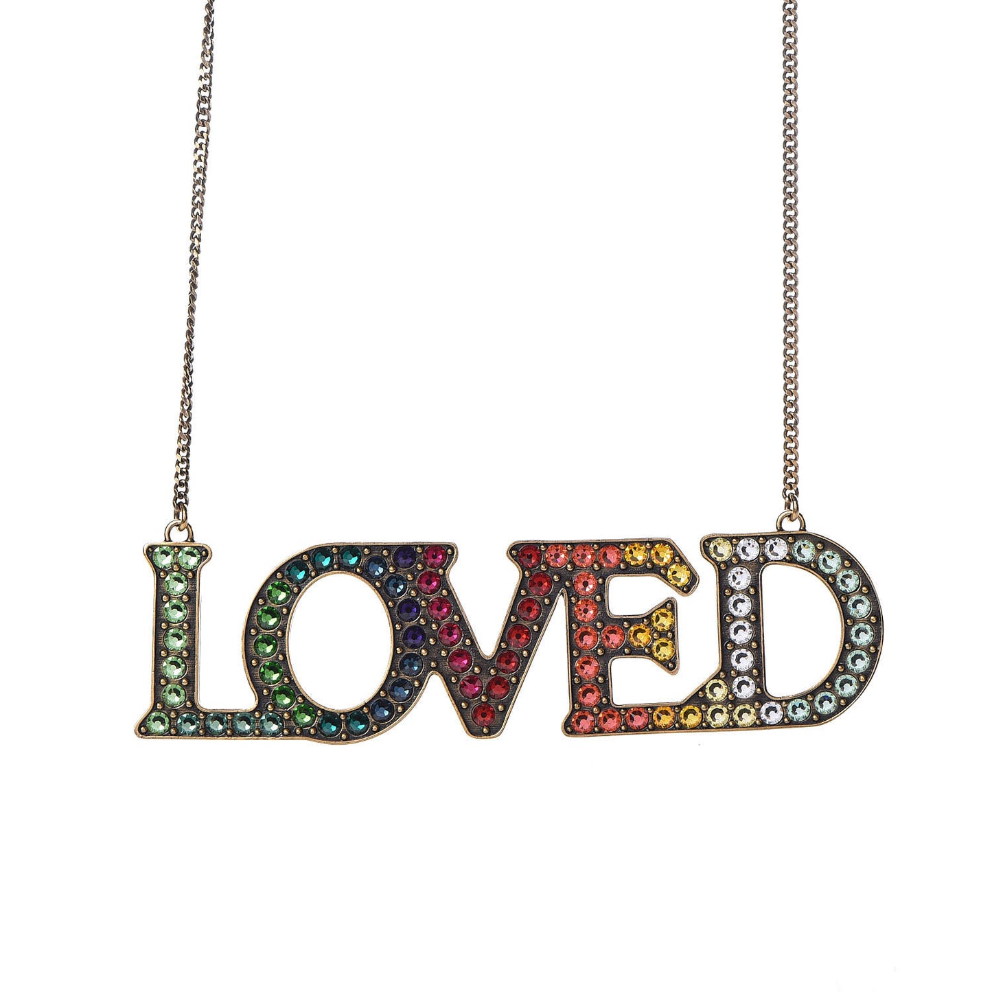 Metal Crystal Loved Short Necklace Aged Gold