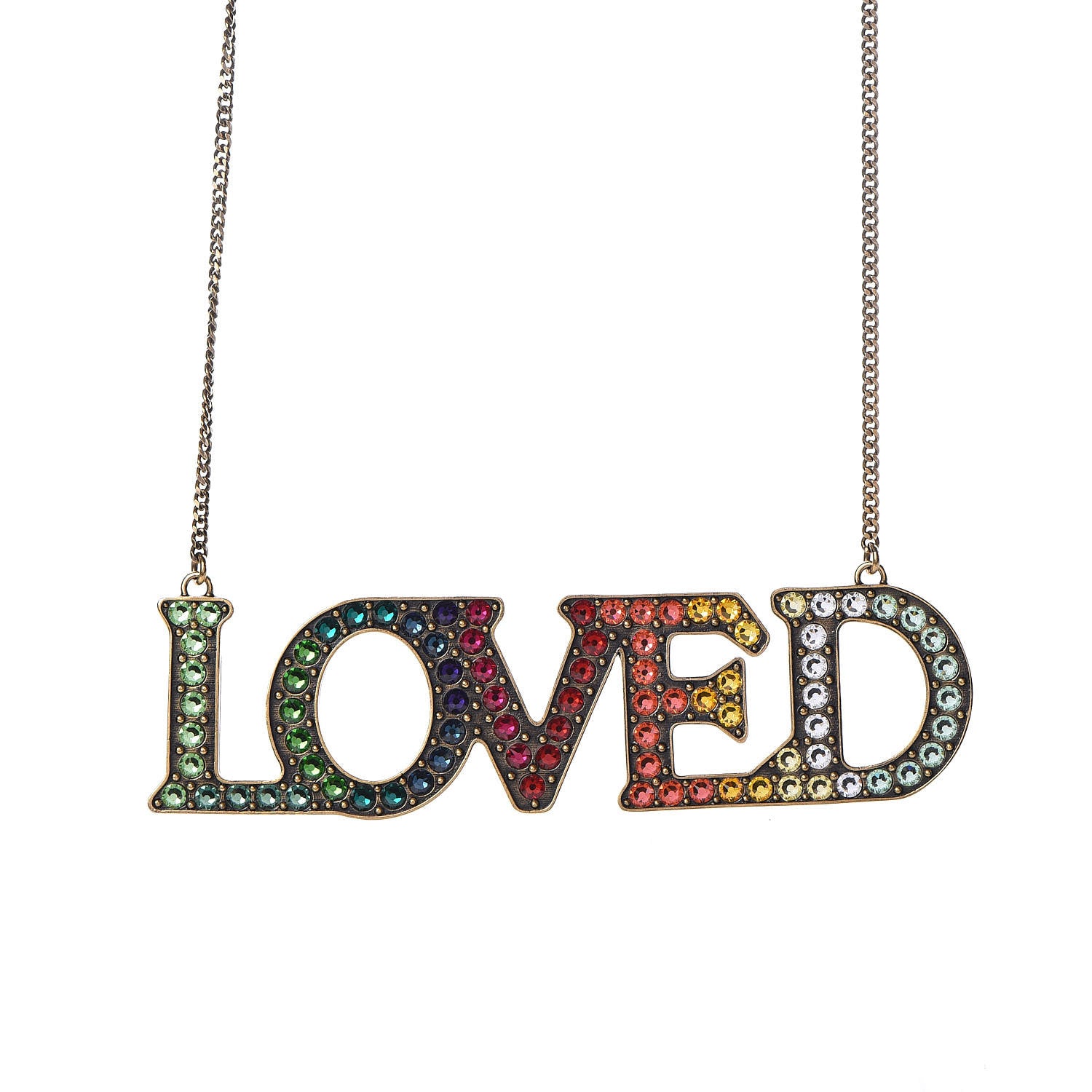 Gucci Metal Crystal Loved Short Necklace Aged Gold 4 of 7