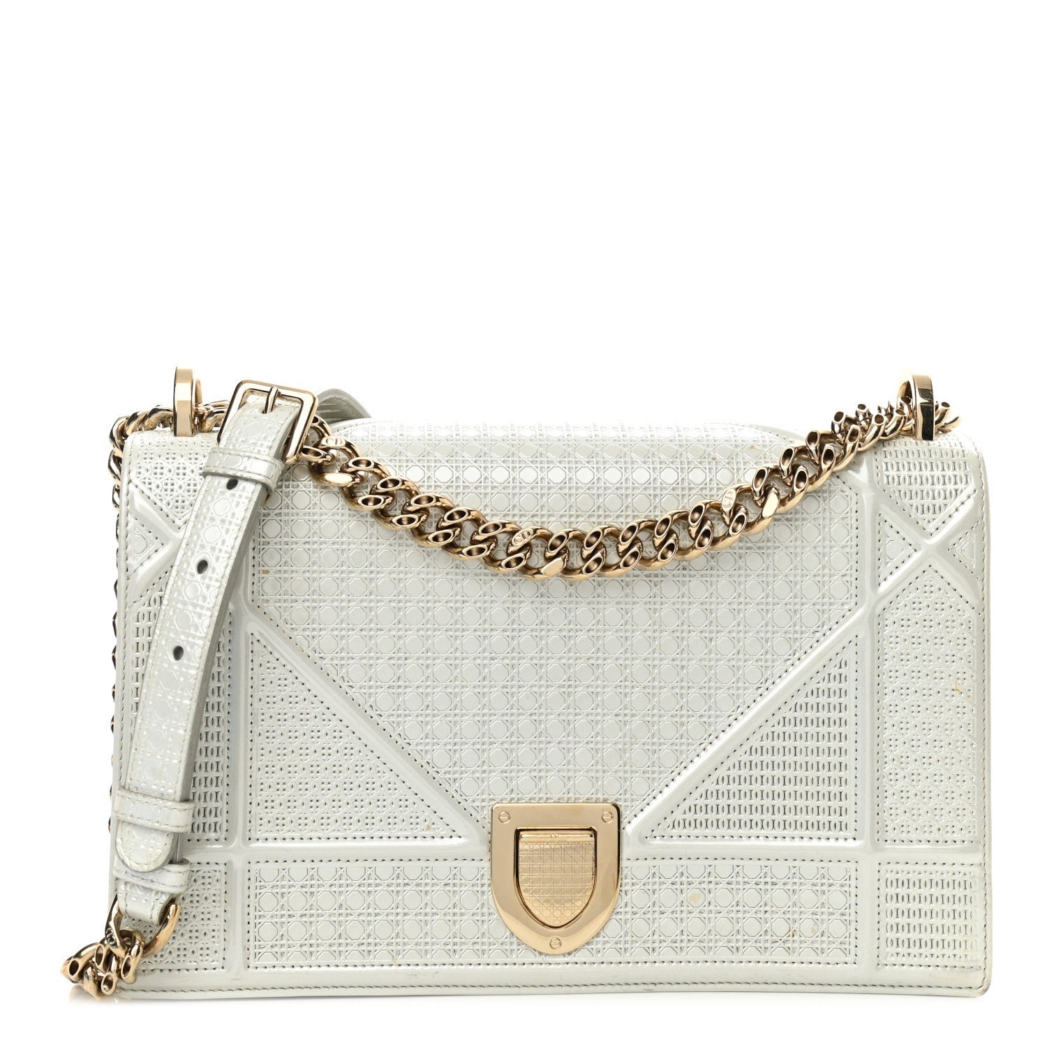 Christian Dior Patent Micro-Cannage Medium Diorama Flap Bag White 1 of 14