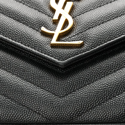 Saint Laurent Grain De Poudre Matelasse Chevron Monogram Chain Wallet Black 14 of 15