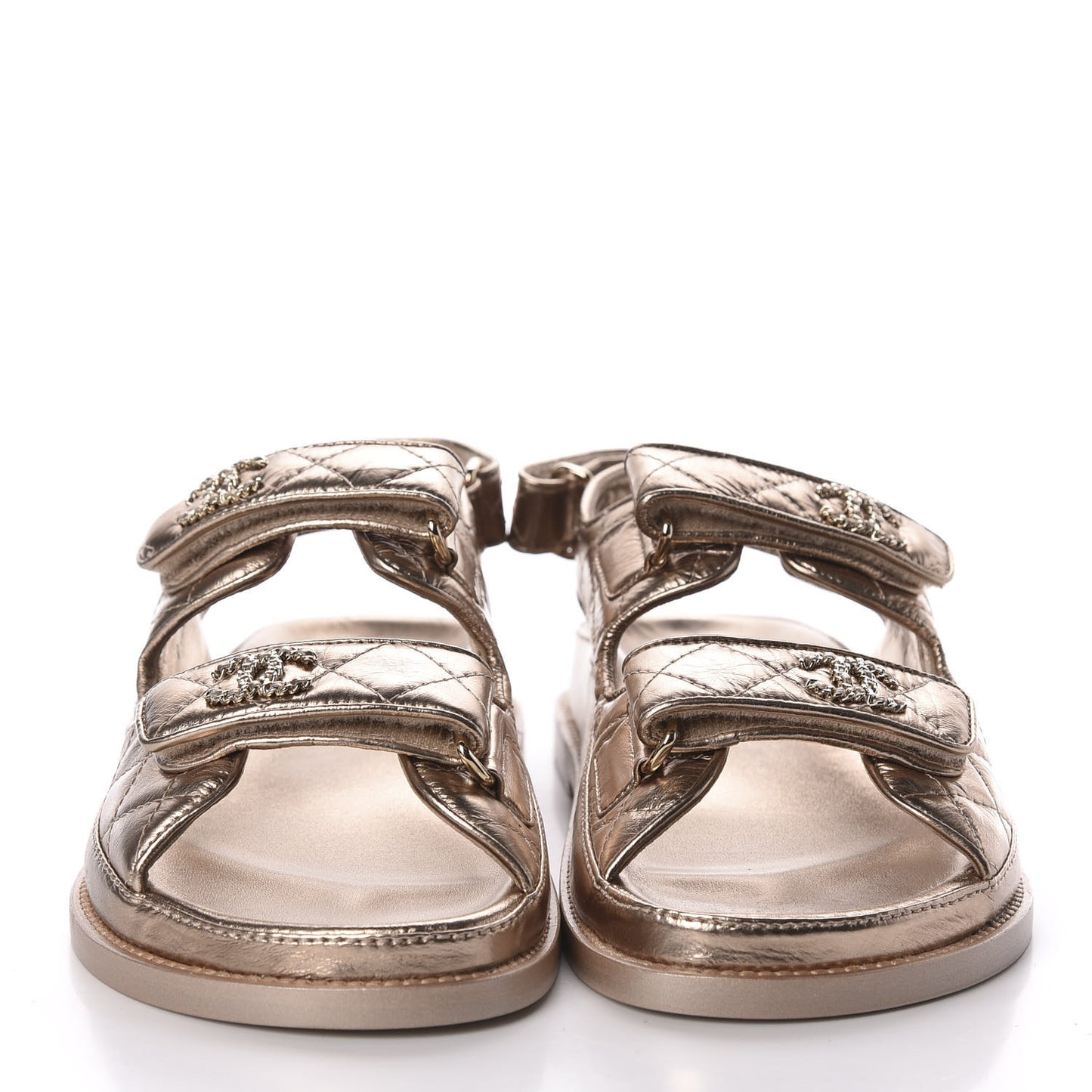 Iridescent Lambskin Quilted CC Dad Sandals 37 Light Bronze