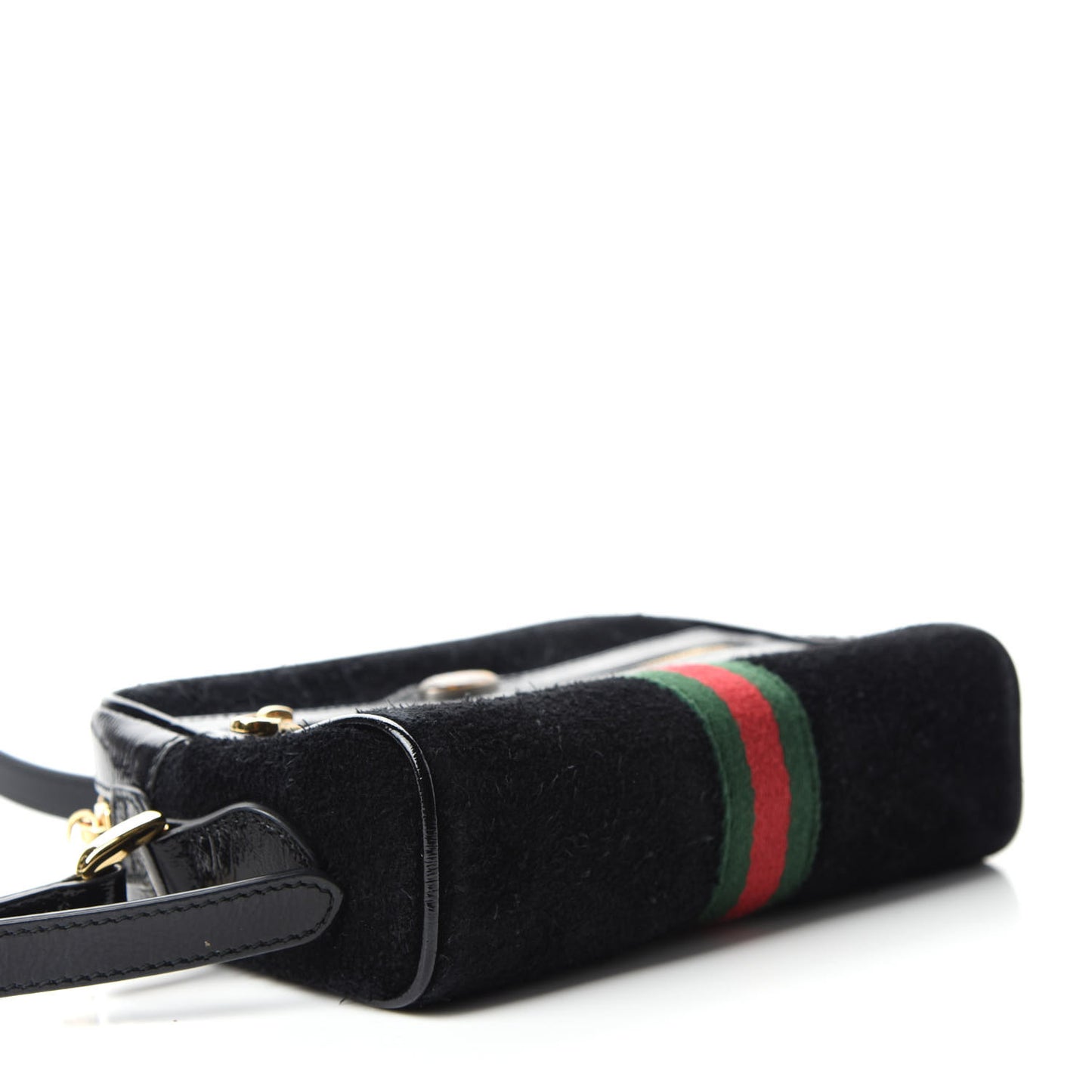 Suede Patent Web Mini Ophidia Shoulder Bag Black