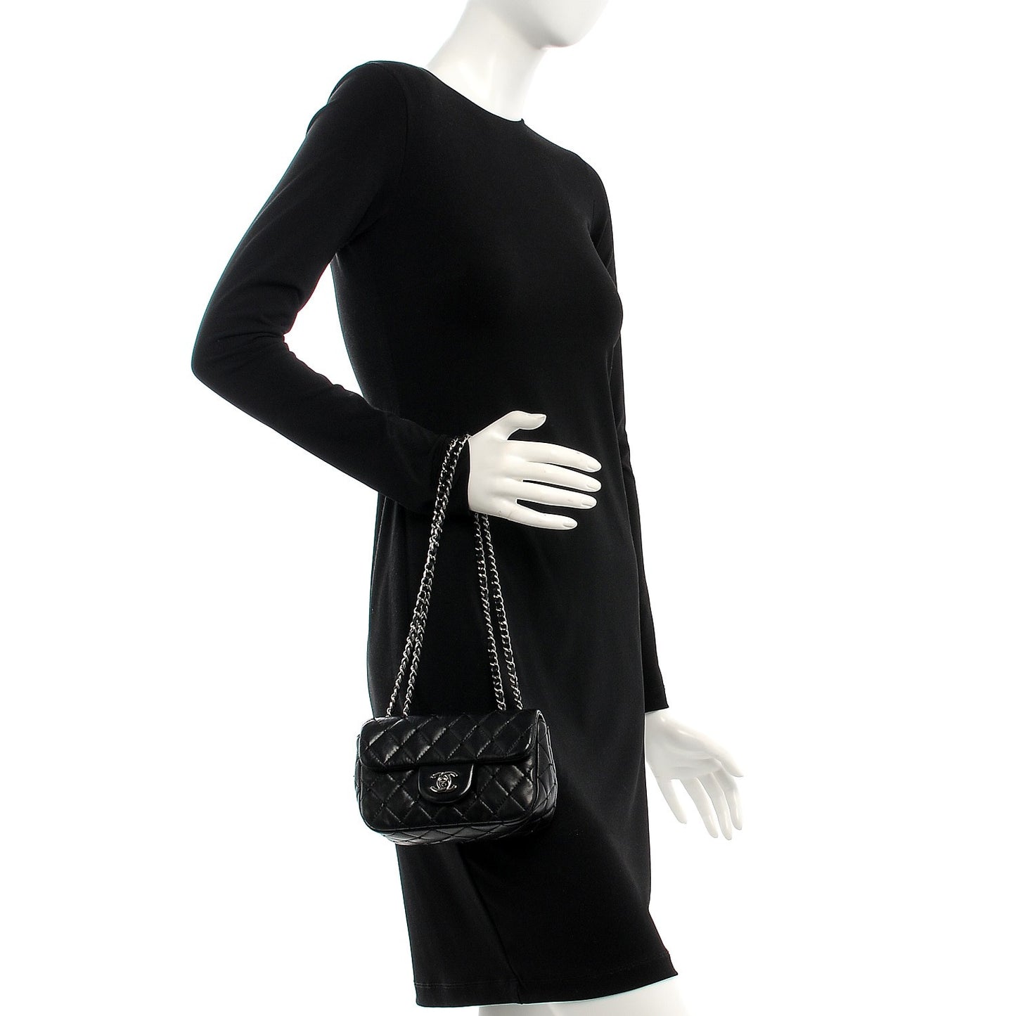 Lambskin Quilted Beaded Extra Mini Flap Black