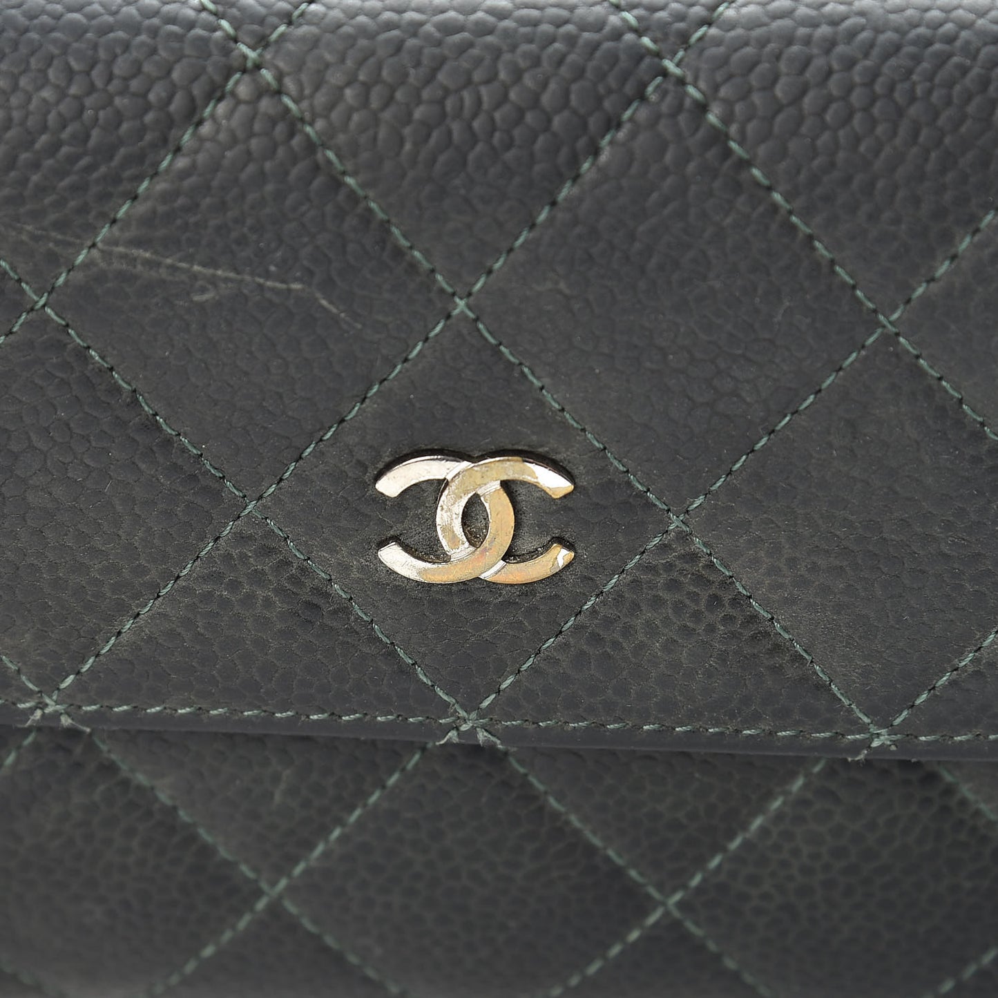 Iridescent Caviar Quilted Large Flap Wallet