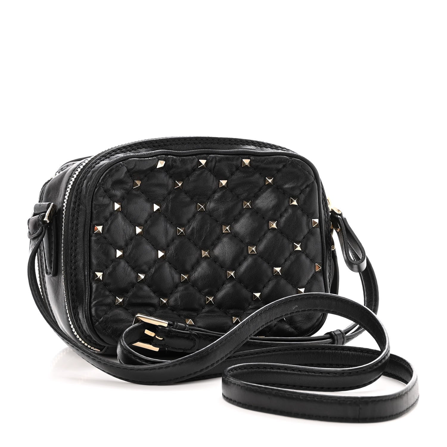 Valentino Garavani Nappa Rockstud Spike Double Zip Camera Crossbody Bag Black 3 of 14