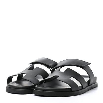 Hermes Calfskin Womens Chypre Sandals 40 Black 3 of 8
