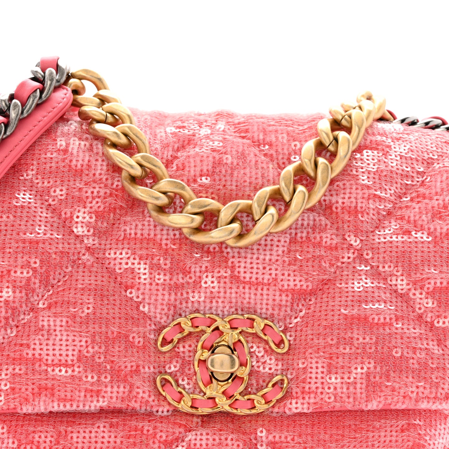 Sequin Quilted Medium Chanel 19 Flap Coral