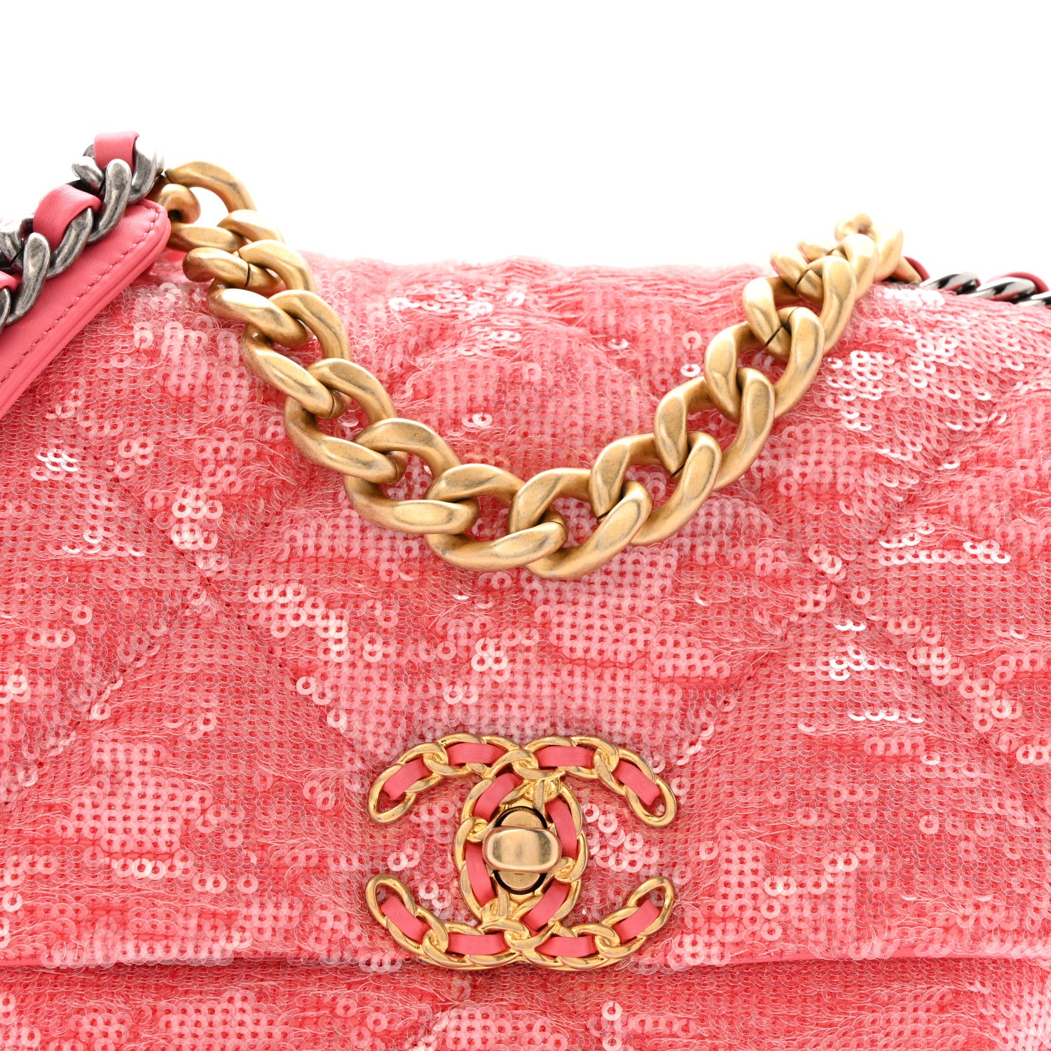Chanel Sequin Quilted Medium Chanel 19 Flap Coral 8 of 13