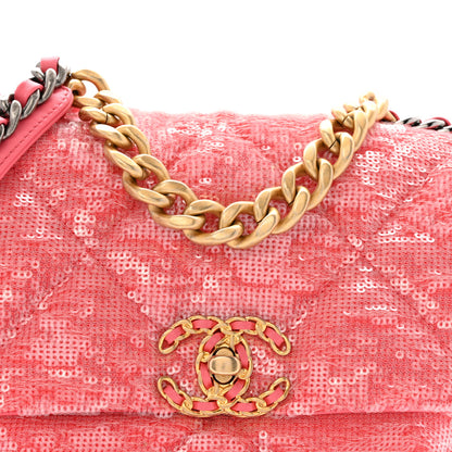 Chanel Sequin Quilted Medium Chanel 19 Flap Coral 8 of 13