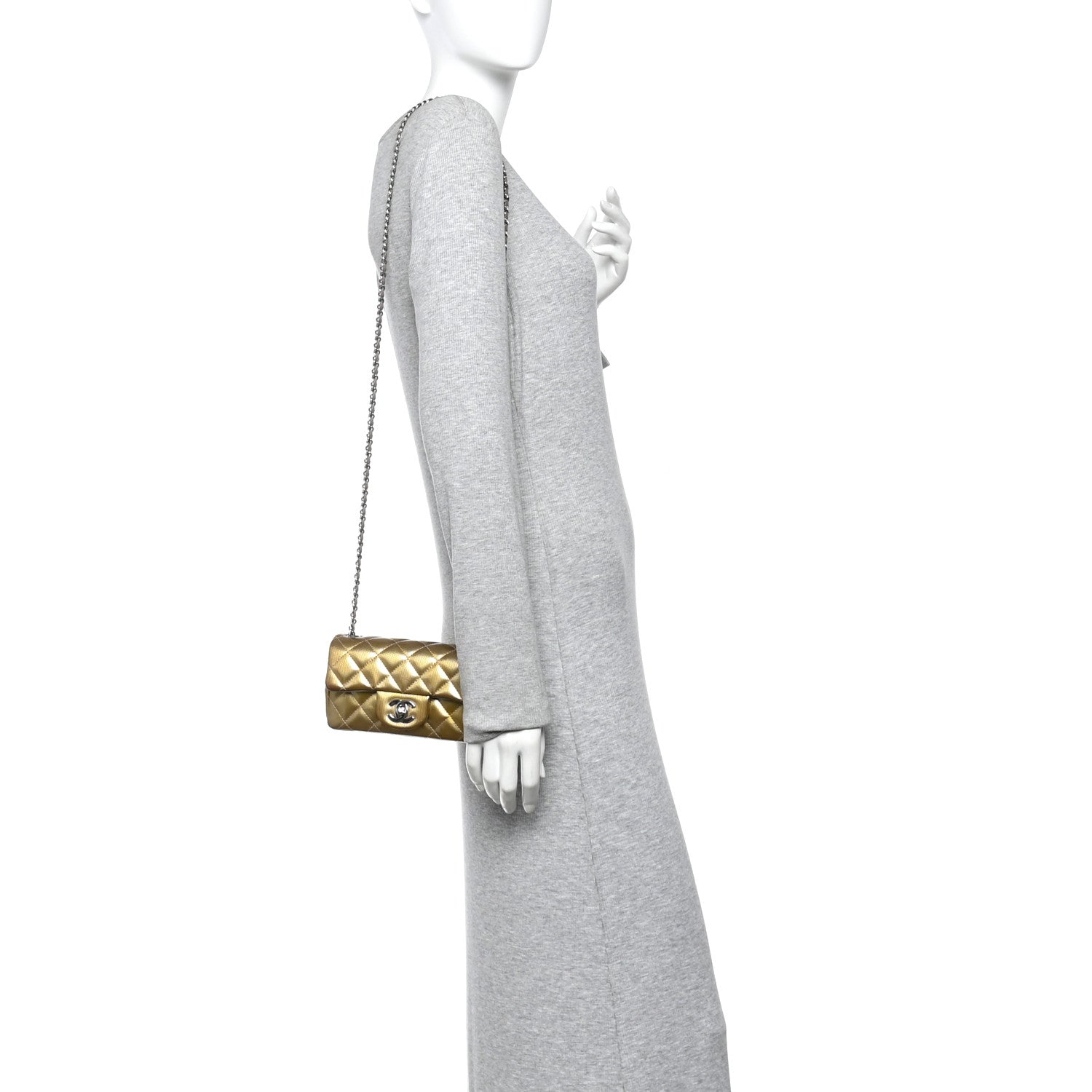 Chanel Striated Patent Quilted Extra Mini Rectangular Flap Gold 2 of 14
