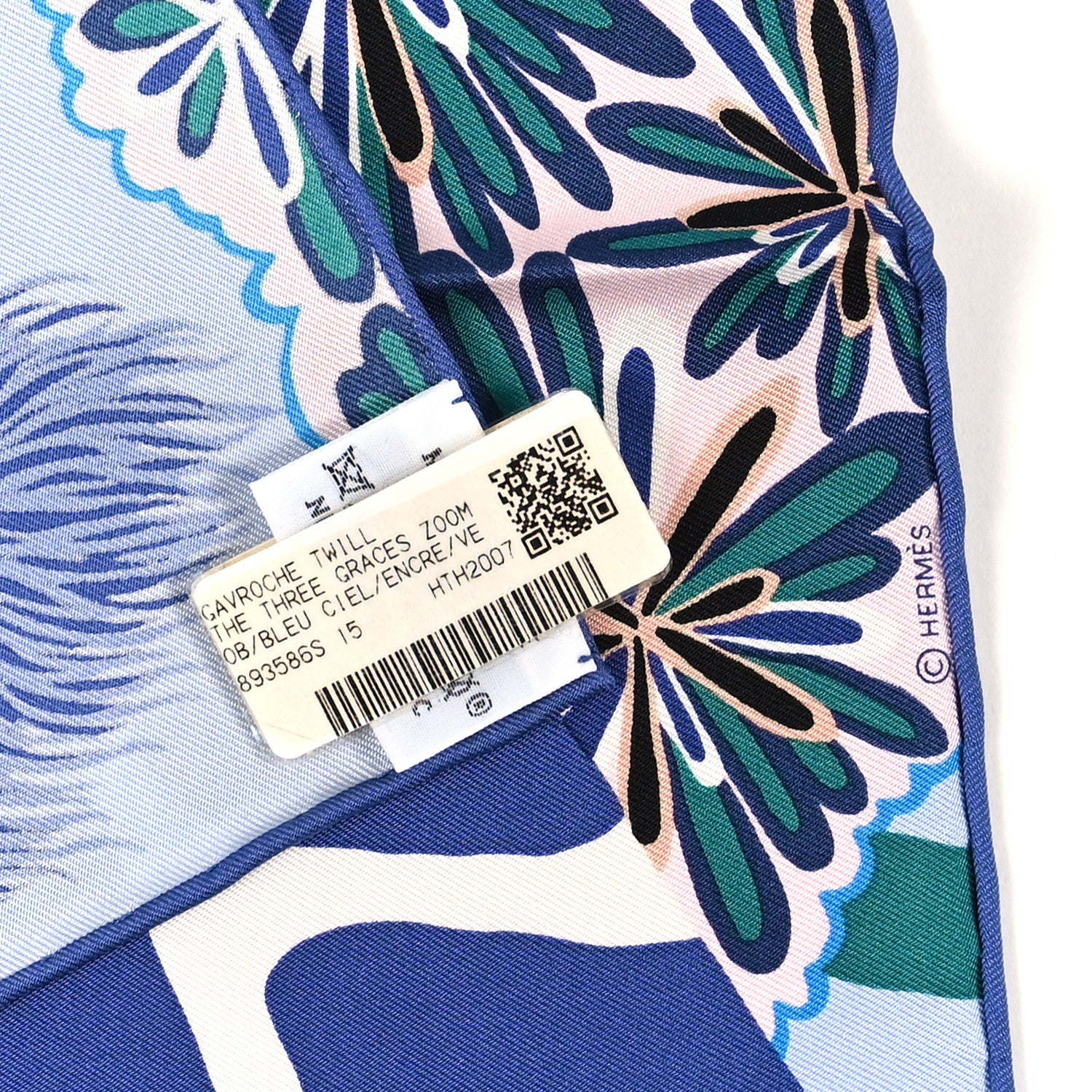 Hermes Silk The Three Graces Zoom Scarf 45 Bleu Ciel Encre Vert 3 of 3