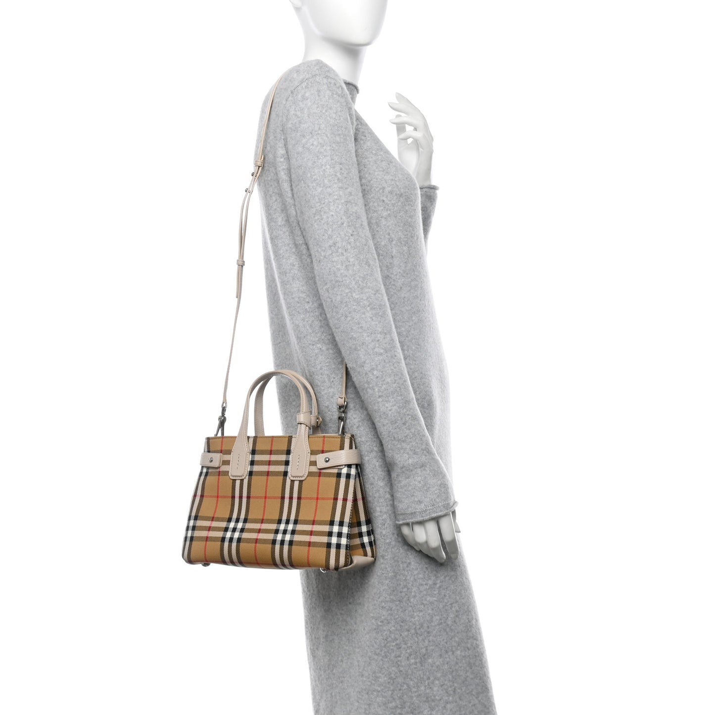 Goatskin Vintage Check Small Banner Tote Limestone