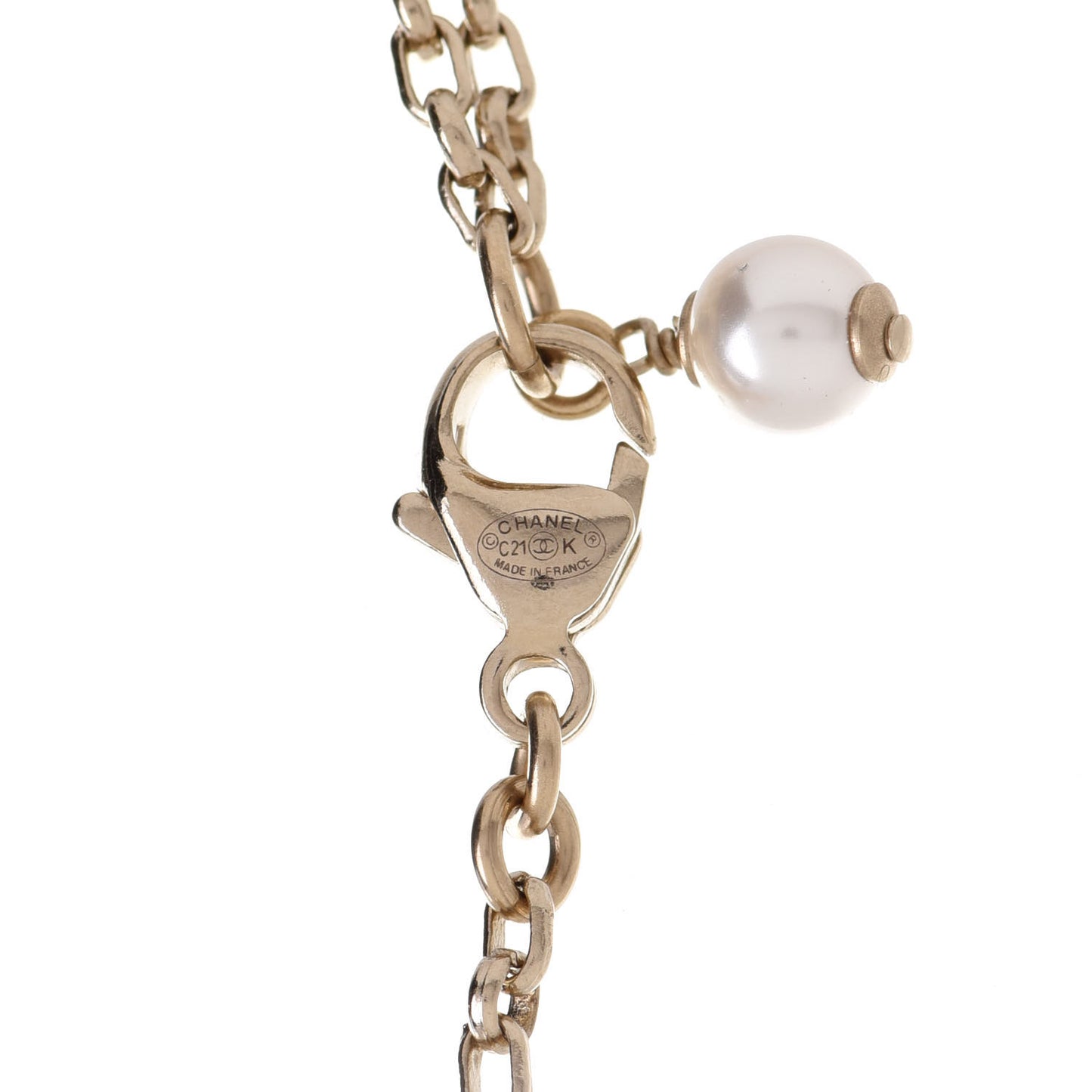 Pearl Crystal CC Pendant Necklace Gold
