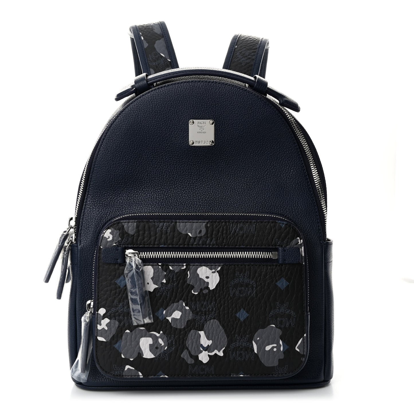 Calfskin Visetos Floral Leopard Klassik Small Stark Backpack Blue Black