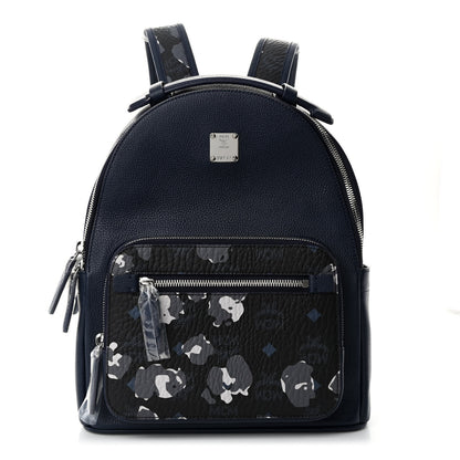 MCM Calfskin Visetos Floral Leopard Klassik Small Stark Backpack Blue Black 1 of 11