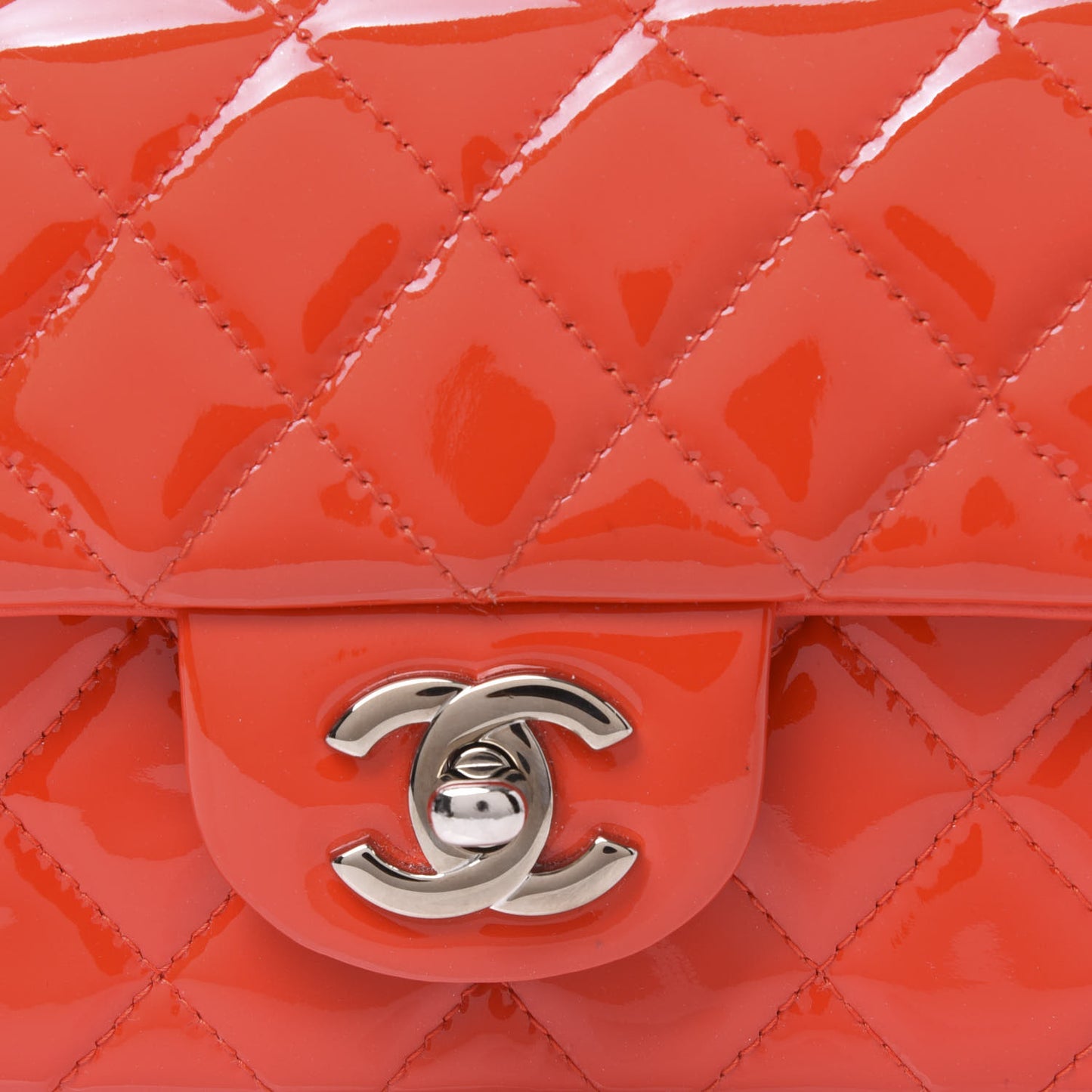 Patent Calfskin Quilted Mini Rectangular Flap Red