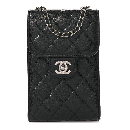 Caviar Quilted Classic Phone Holder Black
