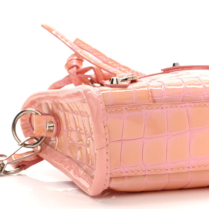Balenciaga Patent Crocodile Embossed Classic Silver Hardware Nano City Light Pink 8 of 9