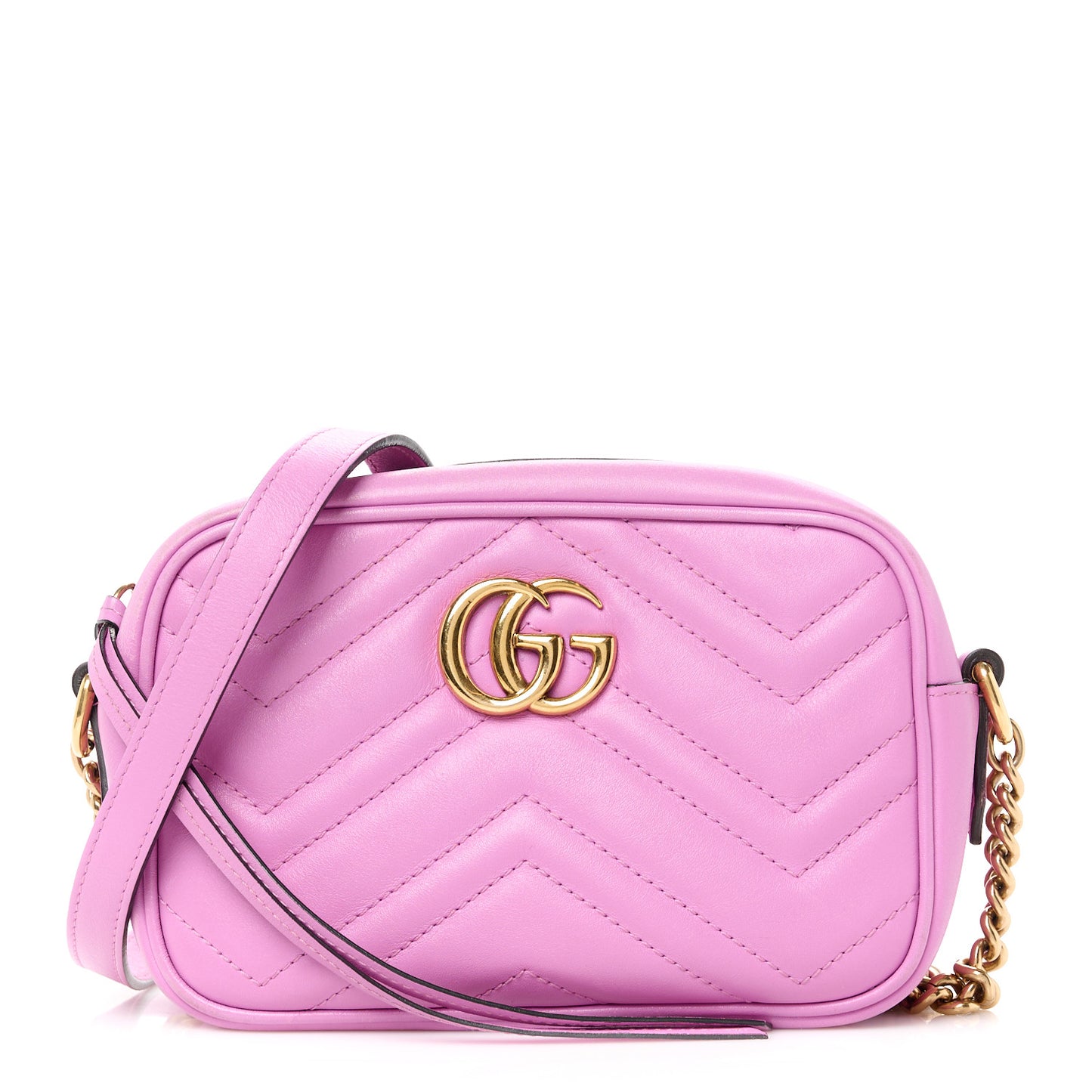 Calfskin Matelasse Mini GG Marmont Chain Shoulder Bag Candy Mousse