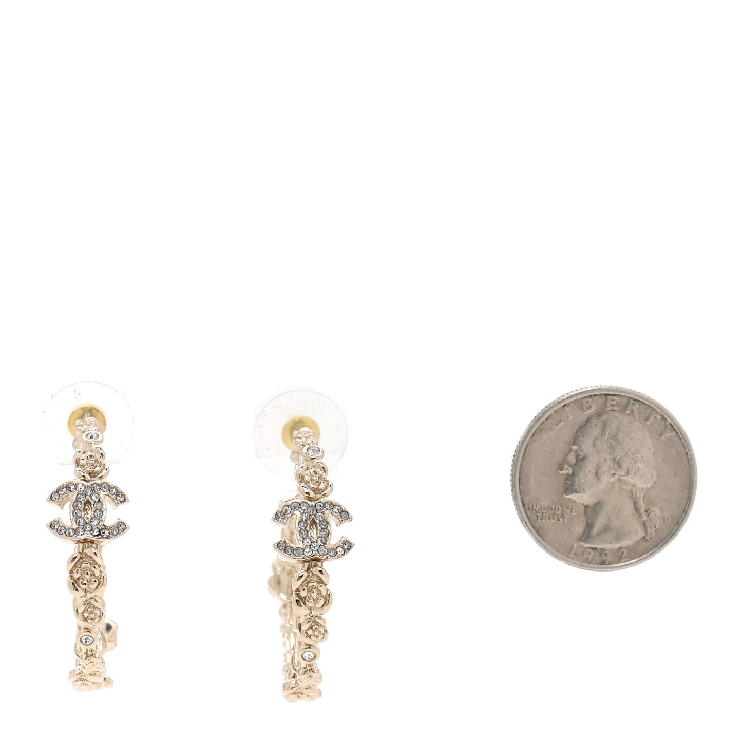 Crystal Camellia CC Hoop Earrings Gold