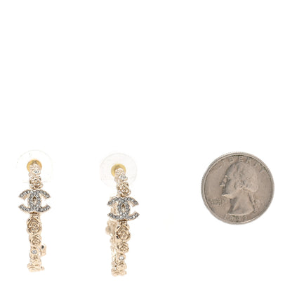Chanel Crystal Camellia CC Hoop Earrings Gold 2 of 4