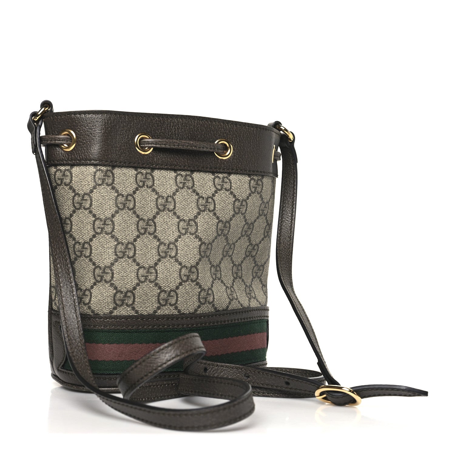 Gucci GG Supreme Monogram Web Mini Ophidia Bucket Bag Brown 3 of 10