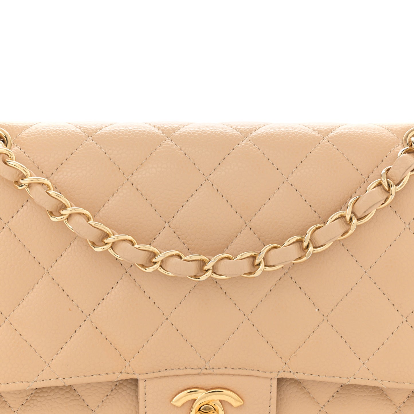 Caviar Quilted Medium Double Flap Beige