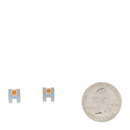 Hermes Gold Lacquered Mini Pop H Earrings Bleu Lin 2 of 6