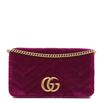 Gucci Velvet Matelasse GG Marmont Mini Bag Fuchsia Violet Cyclamen 1 of 12