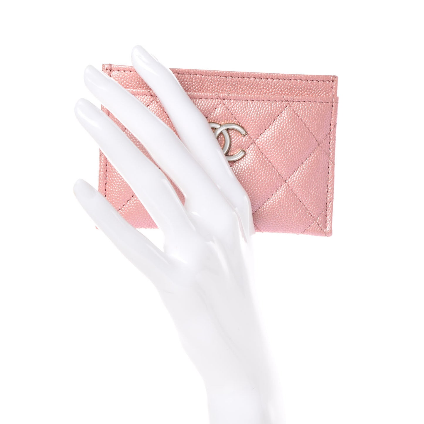 Iridescent Caviar Quilted Card Holder Rose Pink