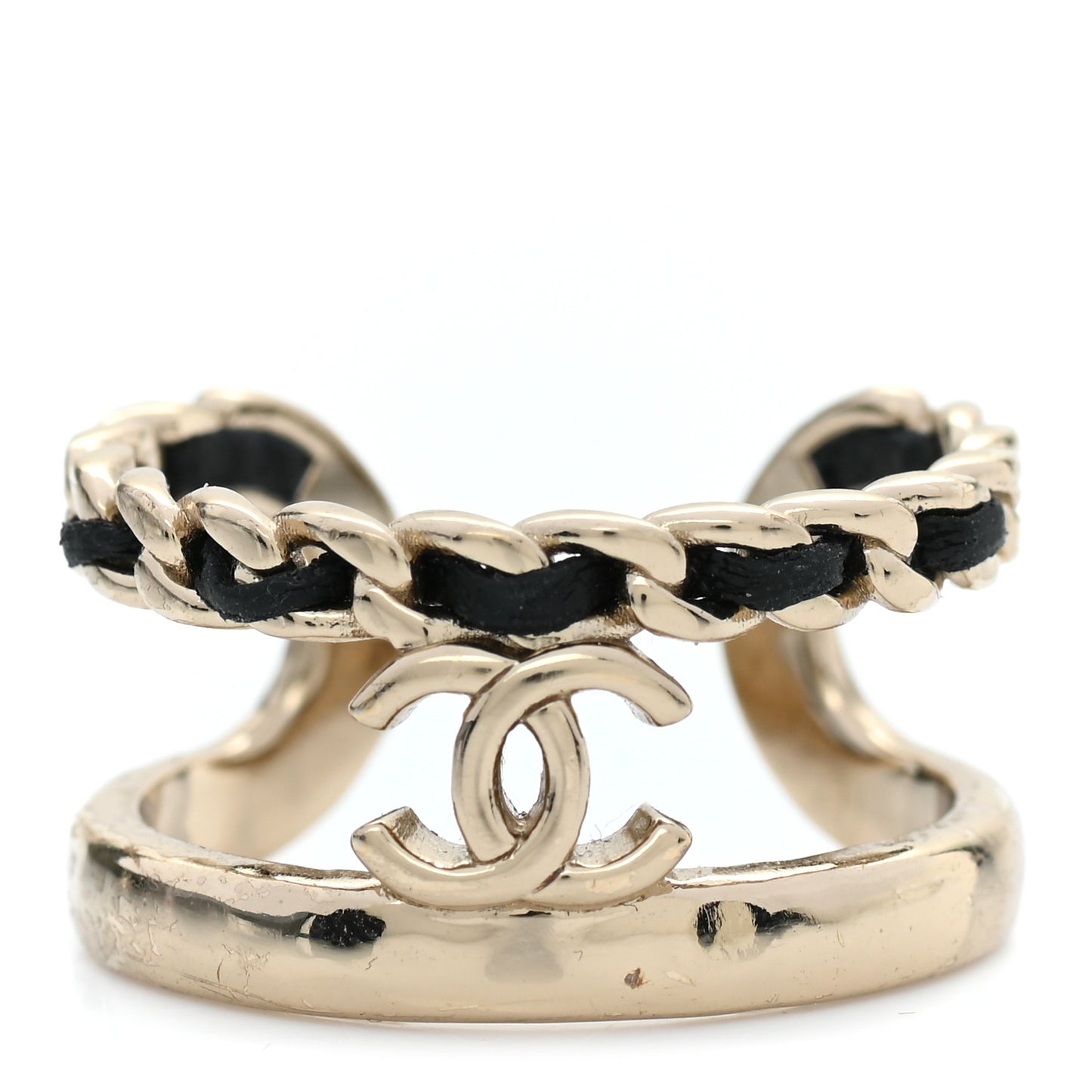 Metal Lambskin CC Ring 54 Gold Black