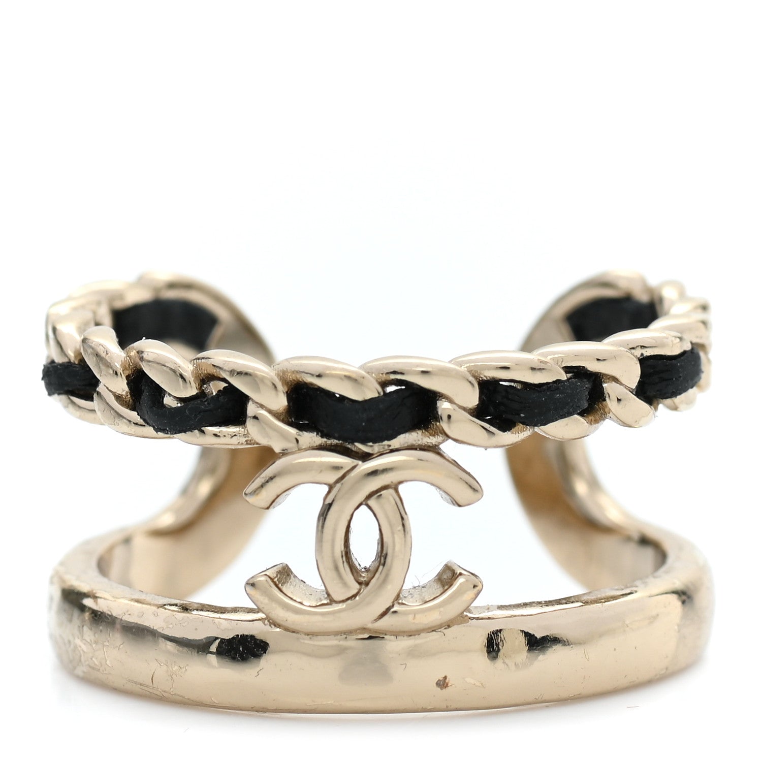 Chanel Metal Lambskin CC Ring 54 Gold Black 1 of 5