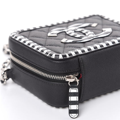 Chanel Caviar Quilted Striped Filigree Vanity Clutch With Chain Black White 8 of 9