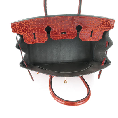Hermes Shiny Porosus Crocodile Horseshoe Birkin 35 Rouge H Graphite 7 of 24