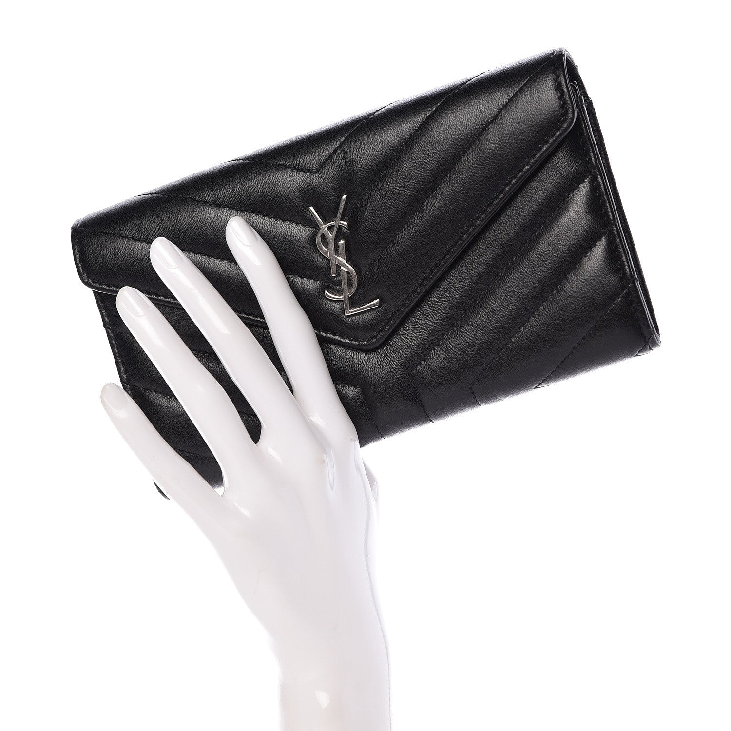 Saint Laurent Lambskin Y Quilted Monogram Large Loulou Flap Wallet Black 2 of 13
