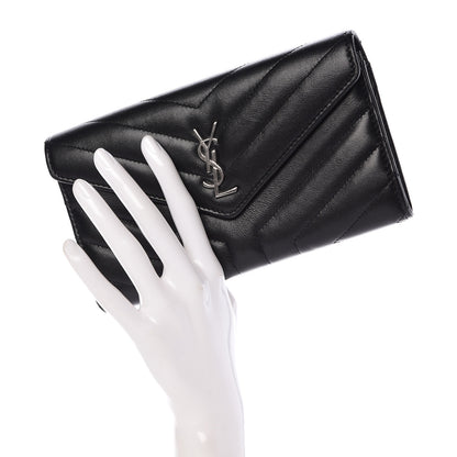 Saint Laurent Lambskin Y Quilted Monogram Large Loulou Flap Wallet Black 2 of 13