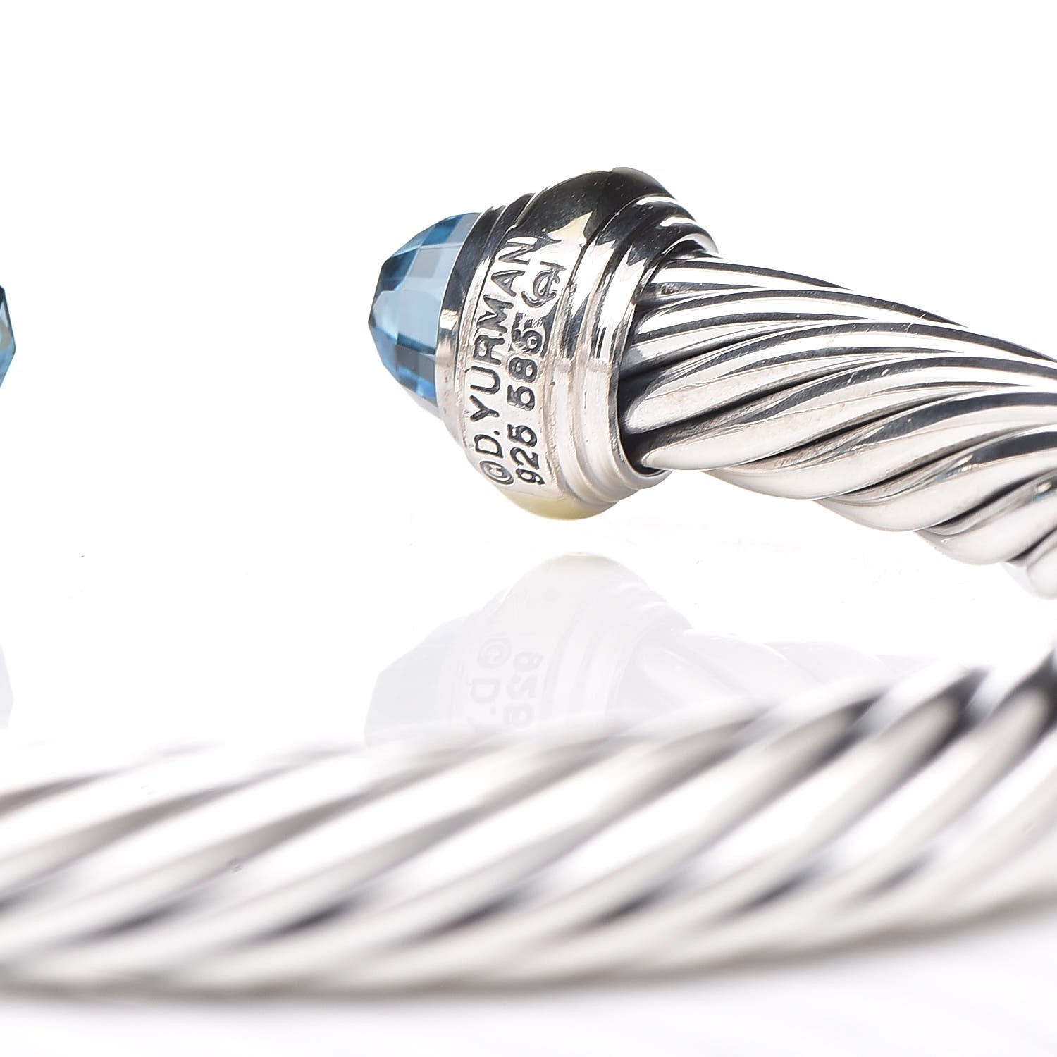 David Yurman Sterling Silver 14K Yellow Gold Blue Topaz 7mm Cable Classics Bracelet 5 of 5